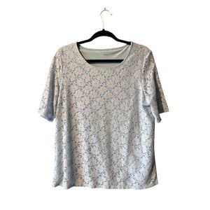 Appleseeds Lace Powder Blue Women's Short Sleeve Top